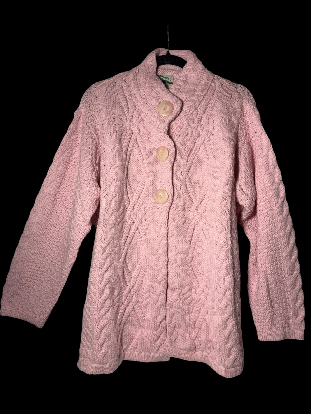 Aran Crafts of Ireland Pink Cable Knit Button-Up Cardigan